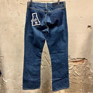 Abercrombie & Fitch Y2K Vintage Dark Wash Rhinestone A Patch Mid Rise Jeans 2